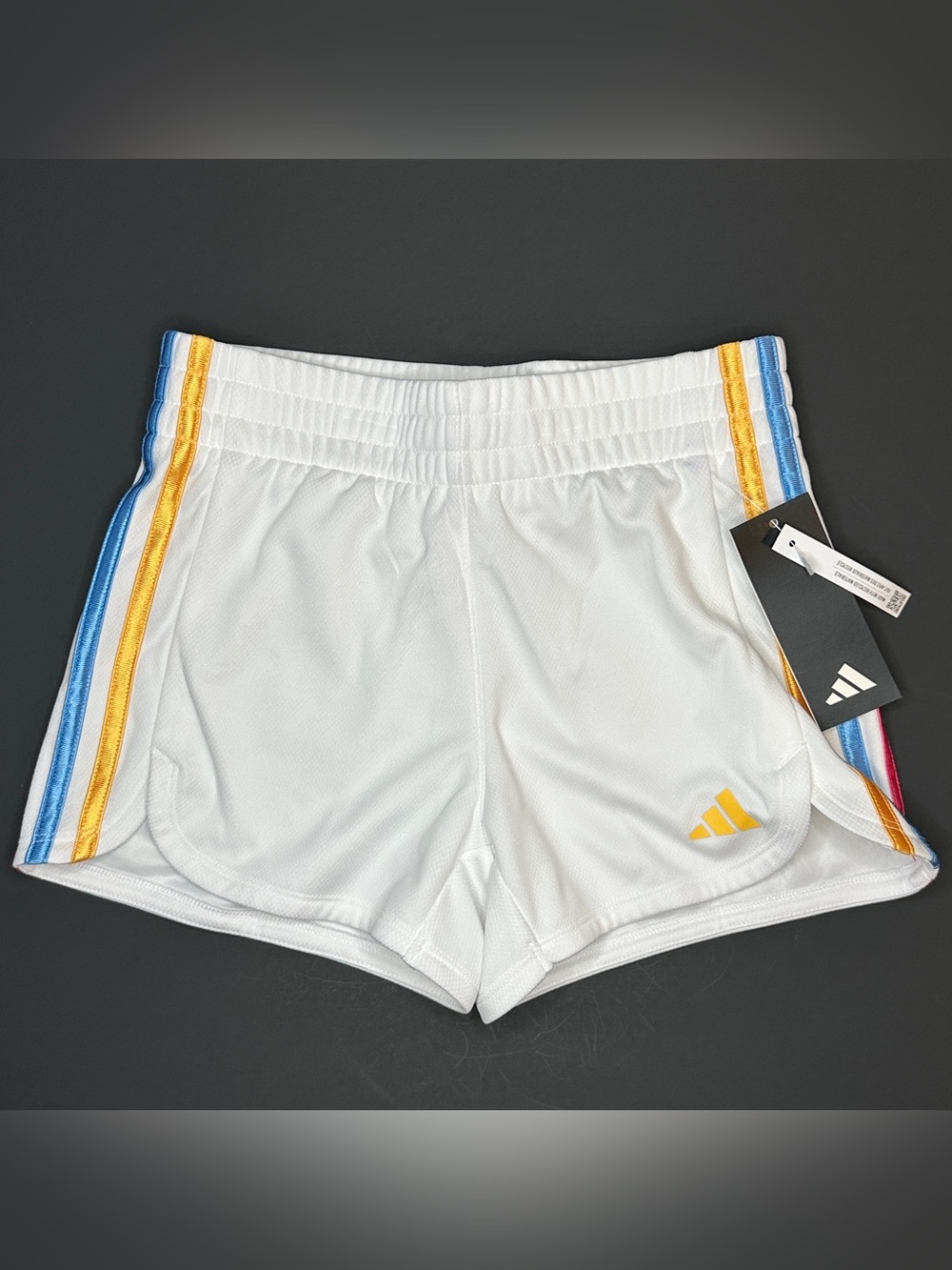 adidas NWT Girls White Multi Color 3-Stripes Mesh Shorts Size S 7/8